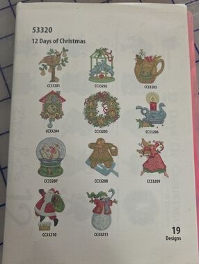 12 Days of Christmas Holiday Ornament Embroidery Designs - Green/Red